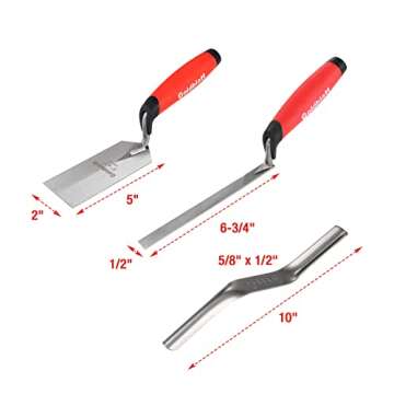 Goldblatt 6PCS Masonry Hand Tool Set - 11" x 5-1/2" Philadelphia Brick Trowel, 2PC Pointing Trowel, 5" x 2" Margin Trowel, 1/2" Tuck Pointing Trowel, 5/8” x 1/2” Convex Brick Jointer