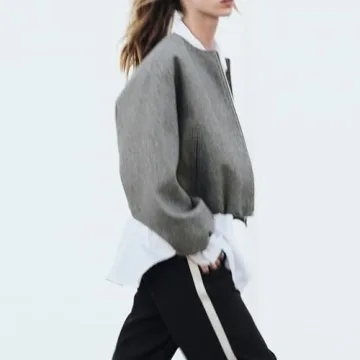 Talakeno Womens Cropped Bomber Jacket Trendy Zip Up Coats