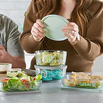 Pyrex 8-Pc Glass Food Storage Container Set, 4-Cup & 3-Cup Decorated Round and Rectangle Meal Prep Containers, Non-Toxic, BPA-Free Lids, Disney's Star Wars, The Child