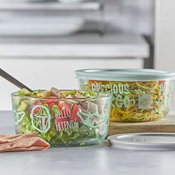 Pyrex 8-Pc Glass Food Storage Container Set, 4-Cup & 3-Cup Decorated Round and Rectangle Meal Prep Containers, Non-Toxic, BPA-Free Lids, Disney's Star Wars, The Child