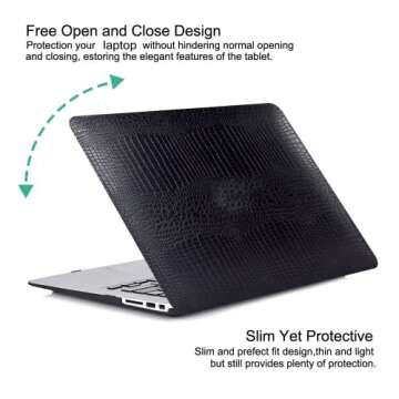 DTangLsm Compatible for MacBook Air 13 inch Case 2022 2021 2020 2019 2018 Release A2337 M1 A2179 A1932 with Touch ID, Crocodile Print MacBook Air Leather Case Plastic Hard Shell & Keyboard Cover,Black