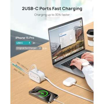 Nutict Travel Power Strip, 3.3 ft Wrapped Flat Plug Extension Cord with 4 Outlets 4 USB Ports(2 USB C), Small Portable Charging Station, Compact for Cruise Ship, Office, Home, Dorm Room Essentials