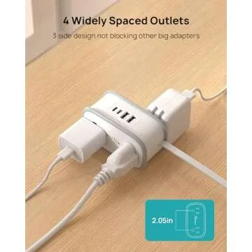 Nutict Travel Power Strip, 3.3 ft Wrapped Flat Plug Extension Cord with 4 Outlets 4 USB Ports(2 USB C), Small Portable Charging Station, Compact for Cruise Ship, Office, Home, Dorm Room Essentials