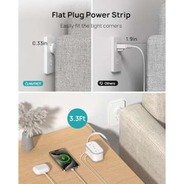 Nutict Travel Power Strip, 3.3 ft Wrapped Flat Plug Extension Cord with 4 Outlets 4 USB Ports(2 USB C), Small Portable Charging Station, Compact for Cruise Ship, Office, Home, Dorm Room Essentials