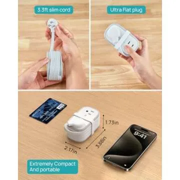 Nutict Travel Power Strip, 3.3 ft Wrapped Flat Plug Extension Cord with 4 Outlets 4 USB Ports(2 USB C), Small Portable Charging Station, Compact for Cruise Ship, Office, Home, Dorm Room Essentials