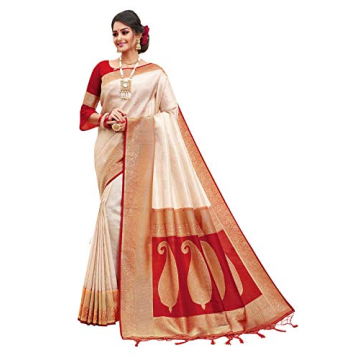 Elina Fashion Cream Banarasi Art Silk Woven Saree for Weddings & Special Occasions