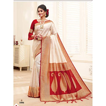 Elina Fashion Cream Banarasi Art Silk Saree for Women