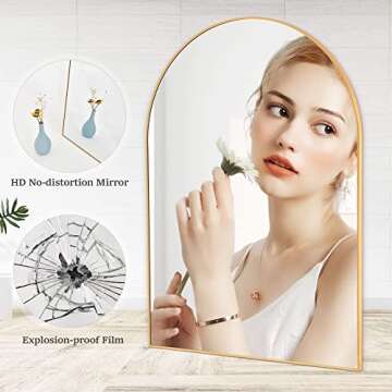 HARRITPURE Arched Bathroom Mirror 20" x 28“ Gold Modern Wall Mirror Aluminum Alloy Frame Decorative Mirrors for Bedroom Living Room Entryway