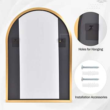 HARRITPURE Arched Bathroom Mirror 20" x 28“ Gold Modern Wall Mirror Aluminum Alloy Frame Decorative Mirrors for Bedroom Living Room Entryway
