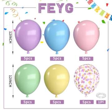 Pastel Balloons,12 Inch Macaron Pink Blue Purple Green Yellow Colorful Confetti Balloons with Ribbon...