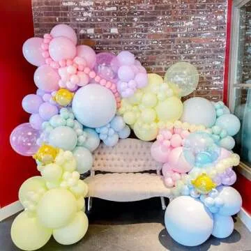 Pastel Balloons,12 Inch Macaron Pink Blue Purple Green Yellow Colorful Confetti Balloons with Ribbon,for Birthday Baby Shower Engagement Party Decorations