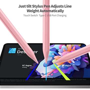 Stylus Pen for iPad,4X Fast Charge,10 Hour Use,Low Latency,Compatible Work for 2018-2024 iPad Air 11/13-inch(M2) Air/3/4/5/6,iPad Mini 5/6,iPad 6/7/8/9/10,iPad Pro 11/13-inch(M4),Pro 11"/12.9"(Pink)