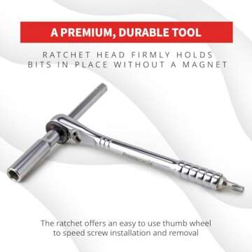 Prestacycle Pro T Handle Ratchet and Extension Set, Heavy-Duty 60 Nm Ratcheting T Handle Driver for 1/4" Hex Bits, Compact T Handle Wrench for Bicycles (Bits Not Included)
