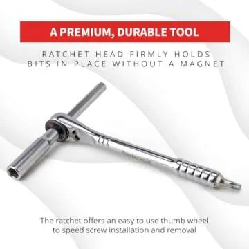 Prestacycle Pro T Handle Ratchet and Extension Set, Heavy-Duty 60 Nm Ratcheting T Handle Driver for 1/4" Hex Bits, Compact T Handle Wrench for Bicycles (Bits Not Included)