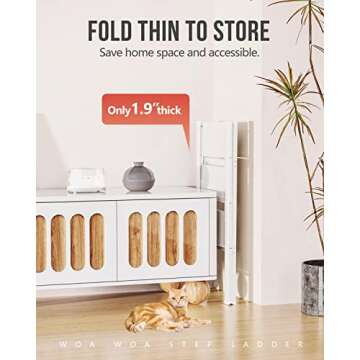 WOA WOA 3 Step Ladder, Folding Stepladder with Anti-Slip Pedal, Lightweight Portable Ladders, Aluminum Step Stool for Home, Kitchen, Office 300lbs - White