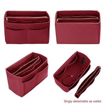 ZTUJO Purse Organizer Insert, Felt Bag Organizer with Metal Zipper, Handbag & Tote Shaper, For Speedy Neverfull Tote, 7 Sizes(Large, Red)