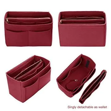 ZTUJO Purse Organizer Insert, Felt Bag Organizer with Metal Zipper, Handbag & Tote Shaper, For Speedy Neverfull Tote, 7 Sizes(Large, Red)