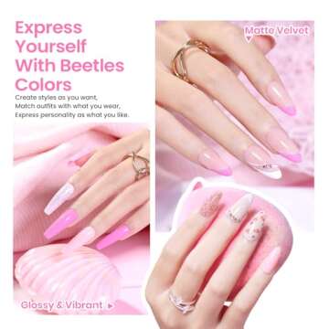 Beetles Gel Nail Polish Kit with 48W light 18 Pcs Gel Starter Kit,6 colors Nude Pink French White Glitter Gel Polish Soak Off Base Top Coat Gel Art Manicure Kit