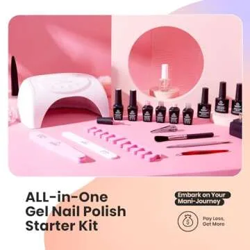 Beetles Gel Nail Polish Kit with 48W light 18 Pcs Gel Starter Kit,6 colors Nude Pink French White Glitter Gel Polish Soak Off Base Top Coat Gel Art Manicure Kit