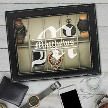My Personal Memories, Custom Personalized Watch Storage Box Case - Name Initial - Groomsmen Fathers Day Gift - Engraved (Black)