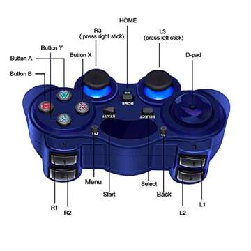 USB Wireless Gaming Controller Gamepad for PC/Laptop Computer(Windows XP/7/8/10) & PS3 & Android & Steam (Blue)