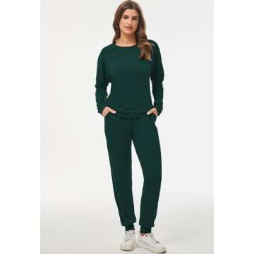 Fixmatti Women Two Piece Outfits Long Sleeve Pullover and Long Pant Tracksuit Pajama Lounge Jogger Set Green L