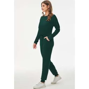 Fixmatti Women Two Piece Outfits Long Sleeve Pullover and Long Pant Tracksuit Pajama Lounge Jogger Set Green L