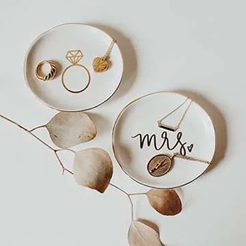 Sweet Water Decor Jewelry Dish Tray | Great for His and Her Engagement Engaged Ring Dish Holder Bride Ring Holder Gold Ceramic Trinket Tray Wedding Accessories (I Do)