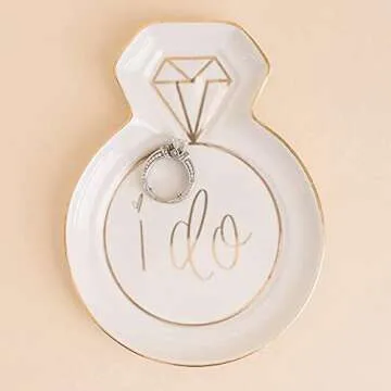 Sweet Water Decor Jewelry Dish Tray | Great for His and Her Engagement Engaged Ring Dish Holder Bride Ring Holder Gold Ceramic Trinket Tray Wedding Accessories (I Do)