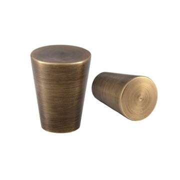 RZDEAL 4Pcs 0.79"x0.98" Antique Bronze Knobs Solid Brass Mid Century Drawer Knobs Vintage Cone Cabin...