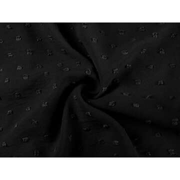 LOMON Womans V Neck Blouses Pom Pom Puff Short Sleeve Button Shirt Tops Classic Fit Spring Workwear Black L