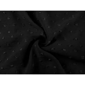 LOMON Womans V Neck Blouses Pom Pom Puff Short Sleeve Button Shirt Tops Classic Fit Spring Workwear Black L