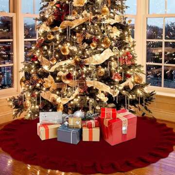 KHOYIME Red Knitted Christmas Tree Skirt - 48 Inches