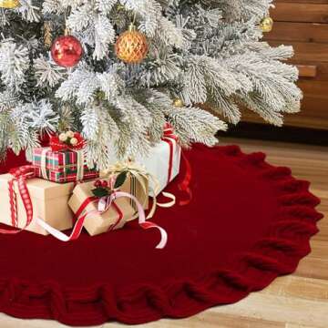 KHOYIME Red Knitted Christmas Tree Skirt - 48 Inches
