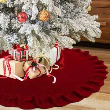 KHOYIME Red Knitted Christmas Tree Skirt - 48 Inches