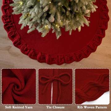 KHOYIME Red Knitted Christmas Tree Skirt - 48 Inches