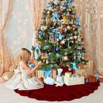 KHOYIME Red Knitted Christmas Tree Skirt - 48 Inches