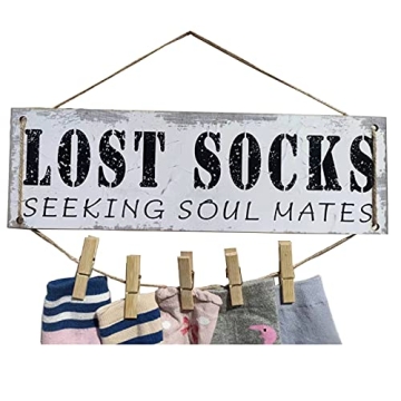 Humorous Lost Socks Laundry Sign with 5 Wooden Pins for Laundry Organization