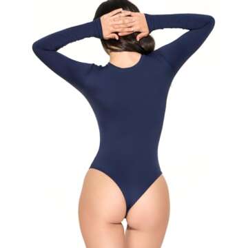 PATTERN HOUR Women's Crew Neck Long Sleeve Bodysuit Sexy Basic Round Collar Top Clothing