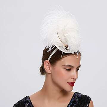 LATIMOON Mini Top Hat Fascinator Headband Feather Top Hat for Derby Tea Party，Tiny Gatsby Fascinators Hats for Women
