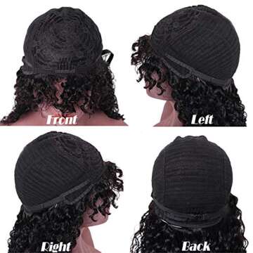 Human Hair Water Wave Human Hair Wigs with Bangs Brazilian Non Lace Front Wigs with Bangs Glueless Machine Made Hair Natural Color 18 Inch