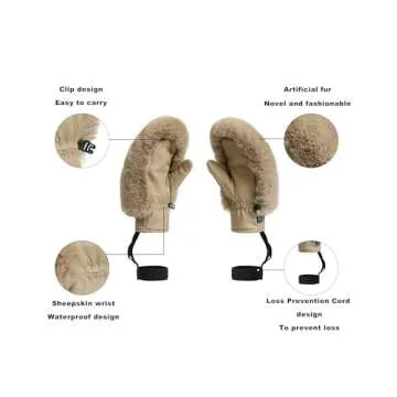 GSOU SNOW Women Ski Gloves Faux Fur for Winter Sports