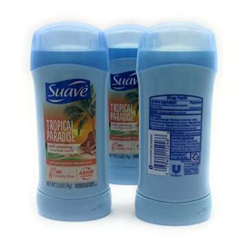 Suave Deodorant for Women, Tropical Paradise – Invisible Solid Antiperspirant Deodorant Stick, 48H Protection, 2.6 Oz Ea (Pack of 3)