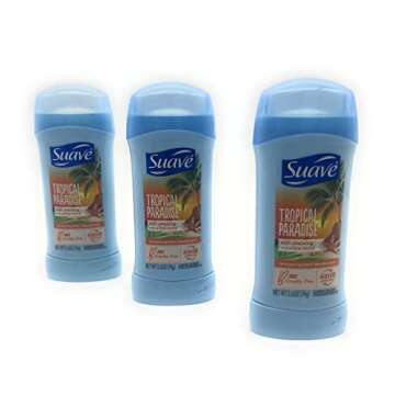 Suave Deodorant for Women, Tropical Paradise – Invisible Solid Antiperspirant Deodorant Stick, 48H Protection, 2.6 Oz Ea (Pack of 3)