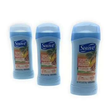 Suave Deodorant for Women, Tropical Paradise – Invisible Solid Antiperspirant Deodorant Stick, 48H Protection, 2.6 Oz Ea (Pack of 3)