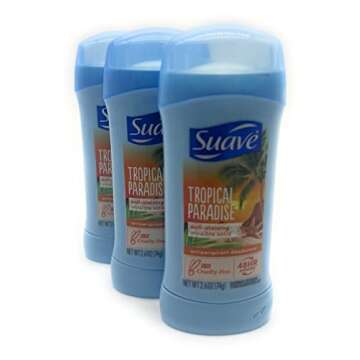 Suave Deodorant for Women, Tropical Paradise – Invisible Solid Antiperspirant Deodorant Stick, 48H Protection, 2.6 Oz Ea (Pack of 3)