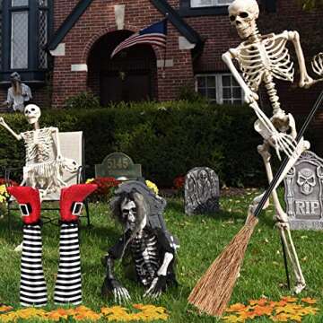 RUODON Halloween Witch Legs 13 Inches Upside Down Wicked Witch Legs Prop with Broomstick and Maple Leaves for Patio, Yard Witch Legs Decorations, Black and White