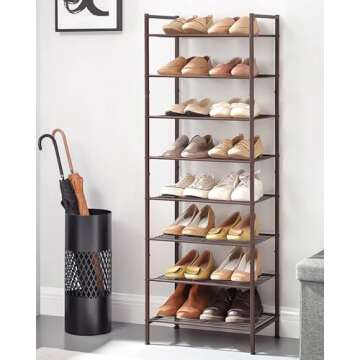 SONGMICS Narrow Shoe Rack, Sturdy 8 Tier Metal Tall Shoe Rack Shelf, Slim Shoe Storage Organizer for...