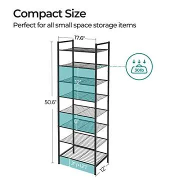 SONGMICS Narrow Shoe Rack, Sturdy 8 Tier Metal Tall Shoe Rack Shelf, Slim Shoe Storage Organizer for Closet Entryway Small Spaces, Vertical Shoe Stand Tower for 18 Pairs Shoes, Easy Assembly, Bronze