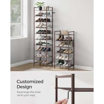 SONGMICS Narrow Shoe Rack, Sturdy 8 Tier Metal Tall Shoe Rack Shelf, Slim Shoe Storage Organizer for Closet Entryway Small Spaces, Vertical Shoe Stand Tower for 18 Pairs Shoes, Easy Assembly, Bronze